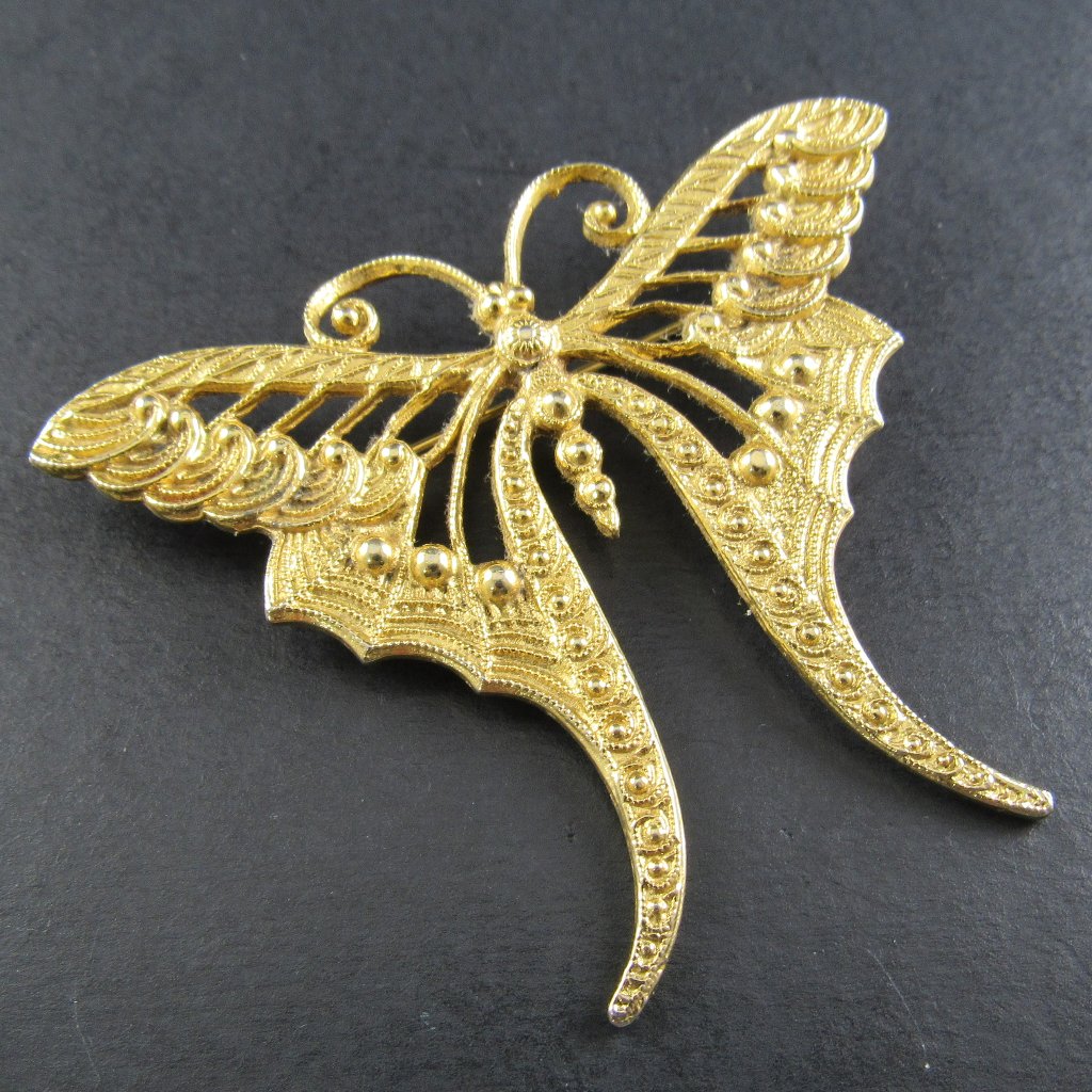 Vintage Art Gold Tone Butterfly Brooch